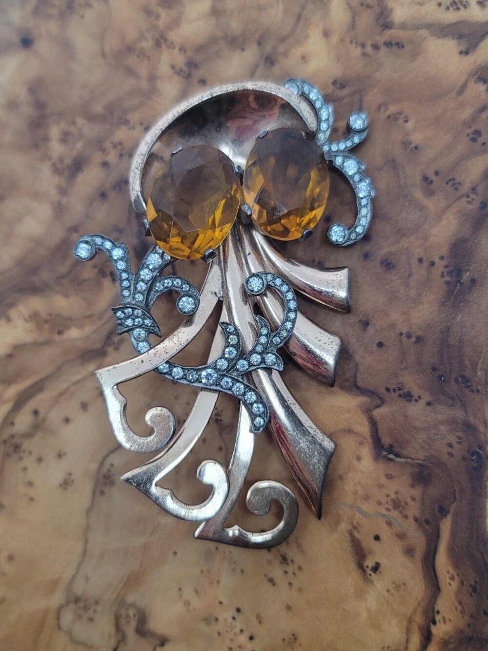 Vintage Retro (1940s) Sterling, Glass & Paste Brooch